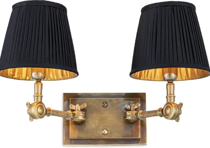 Casa Padrino Luxus Doppel Wandleuchte Vintage Messingfarben / Schwarz 33 x 25 x H. 25 cm - Edle Wandlampe mit Schwenkarmen - Luxus Qualität