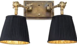 Casa Padrino Luxus Doppel Wandleuchte Vintage Messingfarben / Schwarz 33 x 25 x H. 25 cm - Edle Wandlampe mit Schwenkarmen - Luxus Qualität