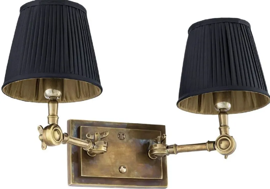 Casa Padrino Luxus Doppel Wandleuchte Vintage Messingfarben / Schwarz 33 x 25 x H. 25 cm - Edle Wandlampe mit Schwenkarmen - Luxus Qualität