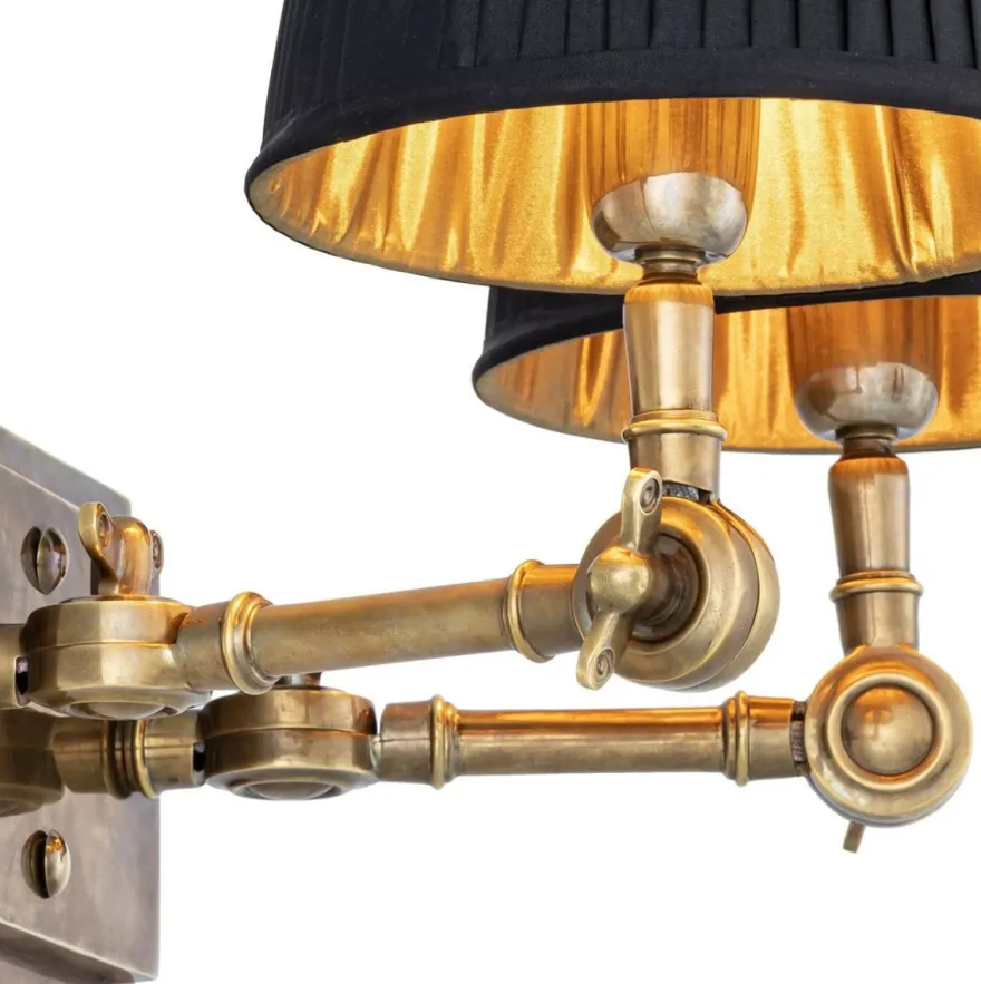 Casa Padrino Luxus Doppel Wandleuchte Vintage Messingfarben / Schwarz 33 x 25 x H. 25 cm - Edle Wandlampe mit Schwenkarmen - Luxus Qualität