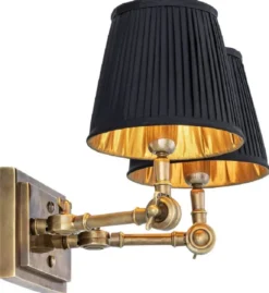Casa Padrino Luxus Doppel Wandleuchte Vintage Messingfarben / Schwarz 33 x 25 x H. 25 cm - Edle Wandlampe mit Schwenkarmen - Luxus Qualität