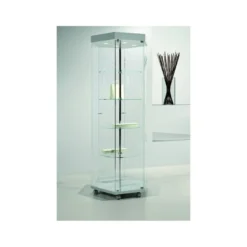 Casa Padrino Luxus Dreh-Ladenvitrine Ø 74 cm H. 187 cm mit LED mit Drehböden - Ladeneinrichtung - Boutique Möbel - Made in Italy