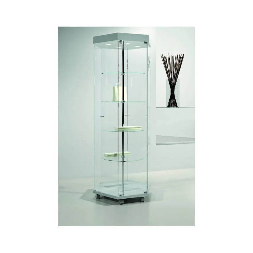 Casa Padrino Luxus Dreh-Ladenvitrine Ø 74 cm H. 187 cm mit LED mit Drehböden - Ladeneinrichtung - Boutique Möbel - Made in Italy