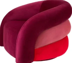 Casa Padrino Luxus Drehsessel Bordeauxrot / Hellrot / Rot / Schwarz 91 x 80 x H. 66 cm - Wohnzimmer Samt Sessel - Wohnzimmer Möbel - Luxus Möbel - Wohnzimmer Einrichtung - Luxus Einrichtung