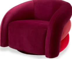 Casa Padrino Luxus Drehsessel Bordeauxrot / Hellrot / Rot / Schwarz 91 x 80 x H. 66 cm - Wohnzimmer Samt Sessel - Wohnzimmer Möbel - Luxus Möbel - Wohnzimmer Einrichtung - Luxus Einrichtung
