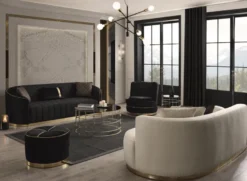 Casa Padrino Luxus Drehsessel Schwarz / Gold 80 x 85 x H. 81 cm - Wohnzimmer Sessel mit edlem Samtstoff - Wohnzimmer Möbel - Luxus Möbel - Wohnzimmer Einrichtung - Luxus Einrichtung
