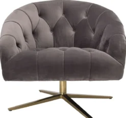 Casa Padrino Luxus Drehsessel Grau / Messingfarben 86 x 87 x H. 74 cm - Wohnzimmer Sessel mit edlem Samtstoff - Luxus Wohnzimmer Möbel