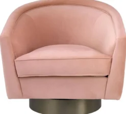 Casa Padrino Luxus Drehsessel Rosa / Mattgold 85 x 76 x H. 76 cm - Wohnzimmer Sessel - Wohnzimmermöbel