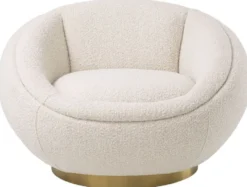 Casa Padrino Luxus Drehsessel Creme / Messing 100 x 102 x H. 68 cm - Moderner Wohnzimmer Sessel - Luxus Wohnzimmer Möbel