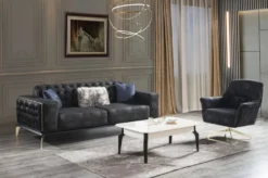 Casa Padrino Luxus Drehsessel Schwarz / Grau / Messingfarben 82 x 80 x H. 90 cm - Edler Wohnzimmer Sessel - Wohnzimmer Möbel