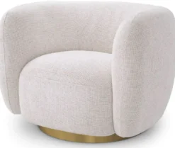 Casa Padrino Luxus Drehsessel Creme / Messing 93 x 80 x H. 71 cm - Wohnzimmer Sessel - Wohnzimmer Möbel - Luxus Möbel - Wohnzimmer Einrichtung - Luxus Einrichtung - Möbel Luxus