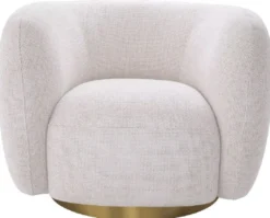 Casa Padrino Luxus Drehsessel Creme / Messing 93 x 80 x H. 71 cm - Wohnzimmer Sessel - Wohnzimmer Möbel - Luxus Möbel - Wohnzimmer Einrichtung - Luxus Einrichtung - Möbel Luxus