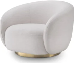 Casa Padrino Luxus Drehsessel Weiß / Messingfarben 96 x 85 x H. 74 cm - Wohnzimmer Sessel - Wohnzimmer Möbel - Luxus Qualität