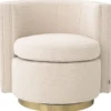 Casa Padrino Luxus Drehsessel Beige / Matt Gold 80 x 73 x H. 71,5 cm - Gepolsteter Wohnzimmer Sessel - Luxus Wohnzimmer Möbel