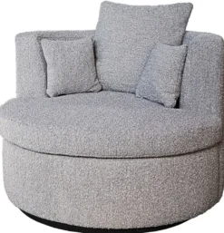 Casa Padrino Luxus Drehsessel Grau / Schwarz Ø 95 x H. 89 cm - Runder Wohnzimmer Sessel - Hotel Sessel - Wohnzimmer Möbel - Hotel Möbel - Luxus Möbel - Luxus Qualität