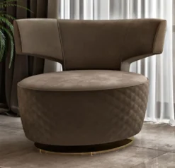 Casa Padrino Luxus Drehsessel Braun / Gold 98 x 79 x H. 77 cm - Wohnzimmer Sessel - Hotel Sessel - Wohnzimmer Möbel - Hotel Möbel - Luxus Möbel