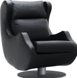 Casa Padrino Luxus Drehsessel Schwarz / Grau 72 x 82 x H. 96 cm - Relax Sessel - Leder Sessel - Luxus Möbel