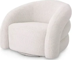Casa Padrino Luxus Drehsessel Weiß 91 x 80 x H. 66 cm - Wohnzimmer Sessel - Wohnzimmer Möbel - Luxus Möbel - Wohnzimmer Einrichtung - Luxus Einrichtung