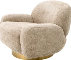 Casa Padrino Luxus Drehsessel Sandfarben / Messing 95 x 90 x H. 70 cm - Wohnzimmer Sessel - Hotel Sessel - Wohnzimmer Möbel - Hotel Möbel - Luxus Möbel - Luxus Qualität