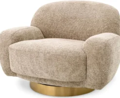 Casa Padrino Luxus Drehsessel Sandfarben / Messing 95 x 90 x H. 70 cm - Wohnzimmer Sessel - Hotel Sessel - Wohnzimmer Möbel - Hotel Möbel - Luxus Möbel - Luxus Qualität