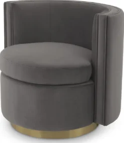 Casa Padrino Luxus Drehsessel Grau / Matt Gold 80 x 73 x H. 71,5 cm - Gepolsteter Wohnzimmer Sessel mit edlem Samtstoff - Luxus Möbel