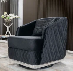 Casa Padrino Luxus Drehsessel Schwarz / Silber 85 x 80 x H. 75 cm - Wohnzimmer Sessel - Hotel Sessel - Wohnzimmer Möbel - Hotel Möbel - Luxus Möbel - Luxus Kollektion