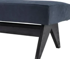 Casa Padrino Luxus Echtleder Bank Blau / Schwarz 164 x 54 x H. 44 cm - Gepolsterte Massivholz Sitzbank mit edlem Nubuk Büffelleder - Luxus Möbel