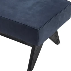 Casa Padrino Luxus Echtleder Bank Blau / Schwarz 164 x 54 x H. 44 cm - Gepolsterte Massivholz Sitzbank mit edlem Nubuk Büffelleder - Luxus Möbel