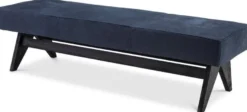 Casa Padrino Luxus Echtleder Bank Blau / Schwarz 164 x 54 x H. 44 cm - Gepolsterte Massivholz Sitzbank mit edlem Nubuk Büffelleder - Luxus Möbel