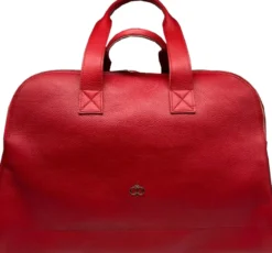 Casa Padrino Luxus Echtleder Reisetasche Rot / Gold 50 cm - Made in Italy