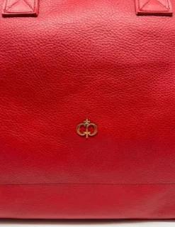 Casa Padrino Luxus Echtleder Reisetasche Rot / Gold 50 cm - Made in Italy