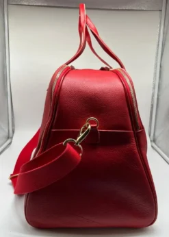 Casa Padrino Luxus Echtleder Reisetasche Rot / Gold 50 cm - Made in Italy