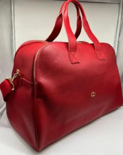 Casa Padrino Luxus Echtleder Reisetasche Rot / Gold 50 cm - Made in Italy