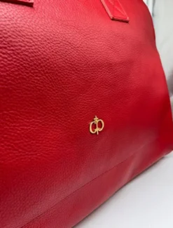 Casa Padrino Luxus Echtleder Reisetasche Rot / Gold 50 cm - Made in Italy