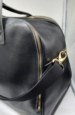 Casa Padrino Luxus Echtleder Reisetasche Schwarz / Gold 50 cm - Made in Italy