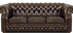 Casa Padrino Luxus Echtleder 3er Sofa Dunkelbraun 210 x 90 x H. 80 cm - Chesterfield Sofa