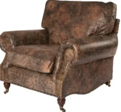 Casa Padrino Luxus Echtleder Sessel im englischen Stil Vintage Braun 106 x 105 x H. 93 cm