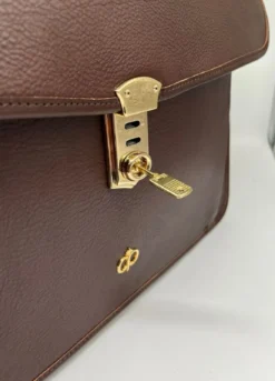 Casa Padrino Luxus Echtleder Herren Aktentasche Dunkelbraun / Gold 42 cm - Made in Italy