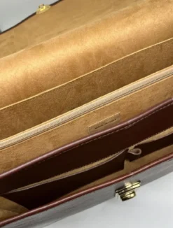 Casa Padrino Luxus Echtleder Herren Aktentasche Dunkelbraun / Gold 42 cm - Made in Italy