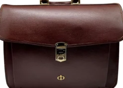 Casa Padrino Luxus Echtleder Herren Aktentasche Dunkelbraun / Gold 42 cm - Made in Italy