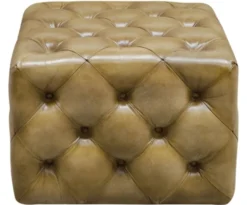 Casa Padrino Luxus Echtleder Fußhocker Sandfarben 64 x 64 x H. 46 cm - Chesterfield Möbel