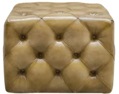 Casa Padrino Luxus Echtleder Fußhocker Sandfarben 64 x 64 x H. 46 cm - Chesterfield Möbel