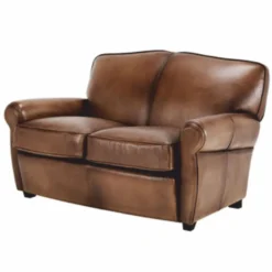 Casa Padrino Luxus Echtleder Sofa Dunkelbraun / Schwarz 140 cm - Leder Möbel