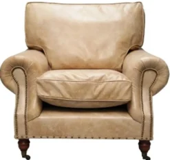 Casa Padrino Luxus Echtleder Sessel Vintage Beige 106 x 105 x H. 93 cm - Art Deco Möbel