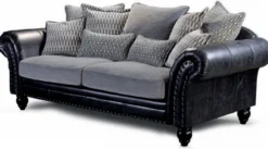 Casa Padrino Luxus Echtleder 4er Sofa Vintage Schwarz / Grau 274 cm