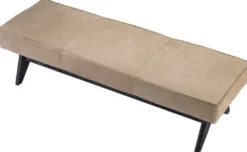 Casa Padrino Luxus Echtleder Bank Beige / Schwarz 164 x 54 x H. 44 cm - Gepolsterte Massivholz Sitzbank mit edlem Nubuk Büffelleder - Luxus Möbel