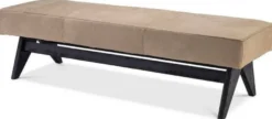 Casa Padrino Luxus Echtleder Bank Beige / Schwarz 164 x 54 x H. 44 cm - Gepolsterte Massivholz Sitzbank mit edlem Nubuk Büffelleder - Luxus Möbel