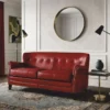 Casa Padrino Luxus Echtleder Sofa Rot / Schwarz 150 cm - Leder Wohnzimmer Sofa - Wohnzimmer Möbel - Luxus Leder Möbel