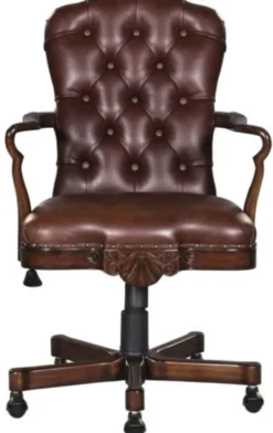Casa Padrino Luxus Echtleder Bürostuhl / Drehstuhl Braun 63 x 68 x H. 102 cm - Luxus Büromöbel