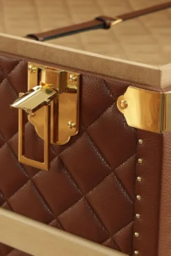 Casa Padrino Luxus Echtleder Koffer Braun / Gold 100 cm - Made in Italy